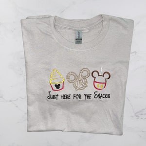 Theme Park T-shirt, Just Here for the Snacks, Mouse Snack T-shirt, Pretzel Shirt, Dole Whip Shirt, Snack T-shirt, Embroidered Tshirt