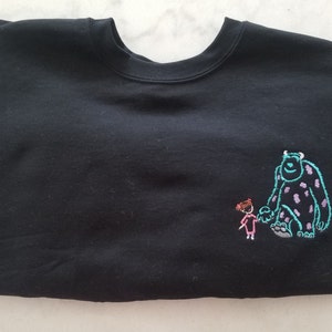 B00 & S.U11y Sweatshirt, Embroidered Sweatshirt, Inc. Sweatshirt, Blue Fuzzy Monster Sweatshirt