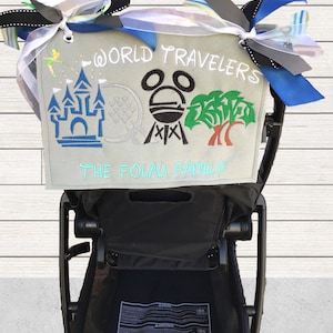 Personalized Stroller Tag: World Traveler Theme Park Finder