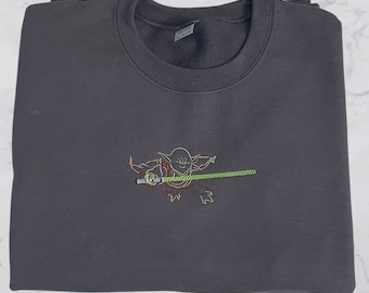 Geborduurd Y0da Fighting-sweater - geïnspireerd op de Galactic Jed1