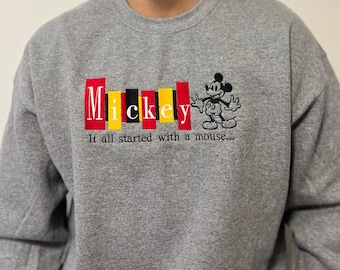 レトロなブロックマウス刺繍スウェットシャツ：ヴィンテージ風