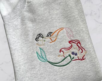Melody and Ariel Mermaid Embroidered Sweatshirt: Mother Daughter Shirt