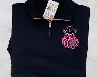 Sudadera rosa con gato de Cheshire, sudadera con gato que desaparece, sudadera bordada, sudadera con gato rosa, sudadera con gato de dibujos animados