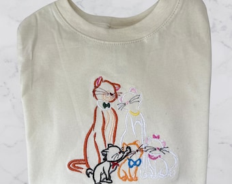 Sweat brodé famille de chats - Style duchesse années 60