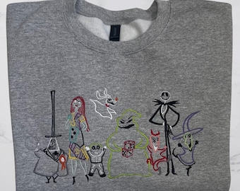 Embroidered Halloween Sweatshirt: Skeleton & Nightmare Characters