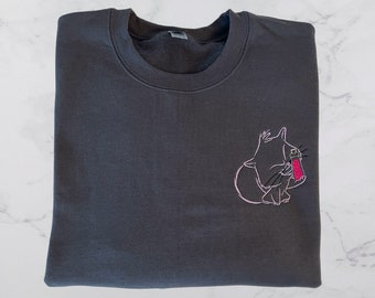 Purple Cat Sweatshirt, Embroidered Sweatshirt, Yz.ma Inspired Sweatshirt, Cat Sweatshirt