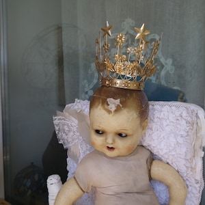 Beautiful Large Stars Vintage Madonna Crown Brocante Tiara France Madonna Statue Metal / Brass Gold Handwork