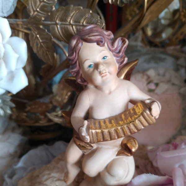 Musizieredte Vintage Putte Ange Cupidon Ancien Plâtre Modelage avec Ailes Noël Messager d'Amour Cupidon Décoration de Noël Sculpture Plâtre Nuage
