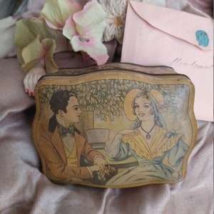 Antique tin box lovers French style shabby chic box tin coffee tin tea tin cocoa bombon shabby brocante vintage metal tin brocante