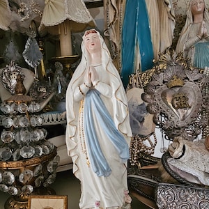 Fantastic antique bisque porcelain figure Maria Madonna from Lourdes Our Lady Virgin Mary Catholic statuette 1900 Brocante marked