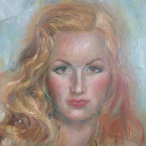 Zauberhaftes Vintage Brocante Öl Porträt Bild einer jungen blonden Frau Frankreich um 1930 signiert H. Tertez French Stil Boudoir Gemälde