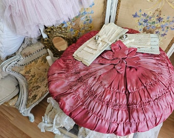 RARE! Decorative Antique Boudoir Pajama Pillow Lingerie Dessoucover Underwear Ruffle Pillow Flower Silk Satin France Sofa Bedroom