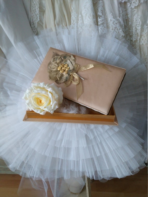 RARE: vintage boudoir shabby box silk fabric box … - image 2