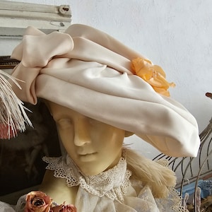Vintage Paris Hat Brocante Chiffon Ladies Hat around 1960 France by Helene Gainville Cream White Roses Millinery Flowers Bow Antique Wedding