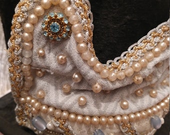 RARE: Antique Procession Fabric Crown From France With Stones and Pearls  Around 1900 Theater Costume Madonna Blue Gold -  Denmark