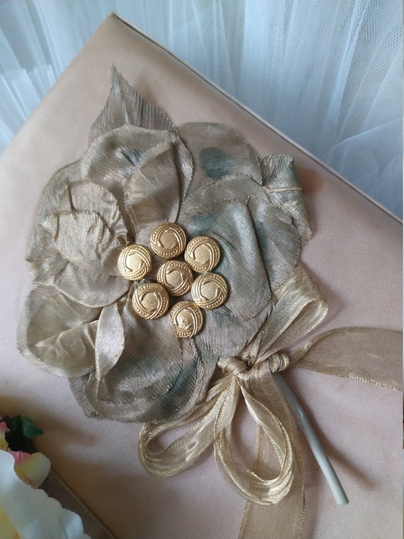 RARE: vintage boudoir shabby box silk fabric box … - image 3