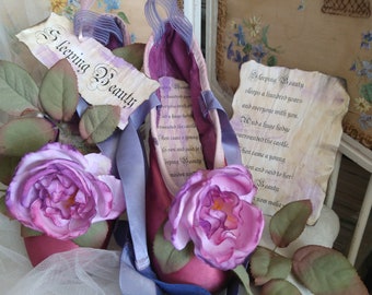 Sleeping Beauty Fairy Tale Satin Silk Roses Ballet Shoes Pointe Shoes Dance Shabby Chic Vintage Purple Pink Ballet Boudoir French Style