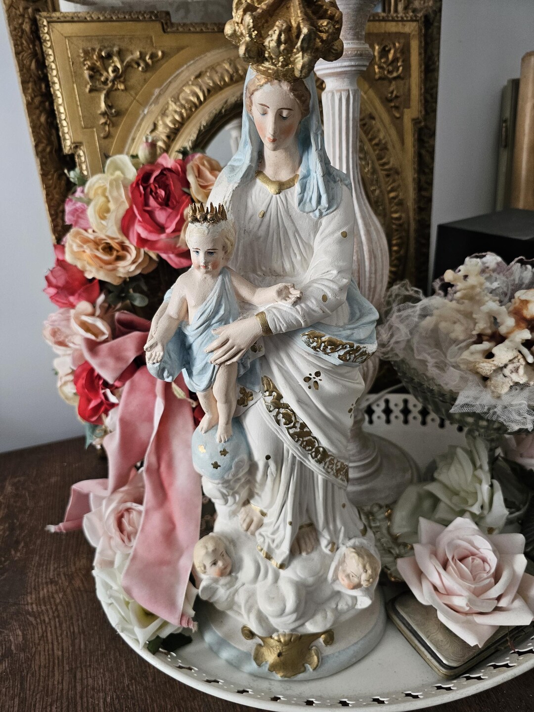 Antique Large French Plaster Figure Maria Madonna Notre Dame Des ...