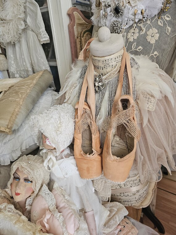 Old Professional Satin Ballet Shoes Pointe Shoes Danced Shabby