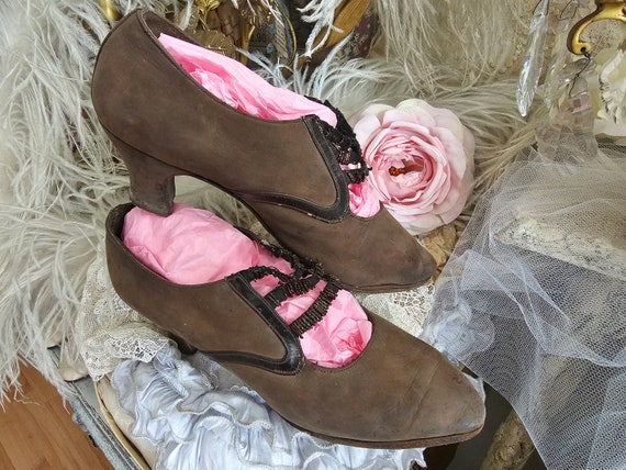 Antique French flapper evening shoes kid leather … - image 2