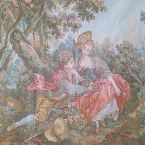 French boudoir vintage tapestry romantic scene in the forest tapestry 2nd half 20th century mural picture baroque roses