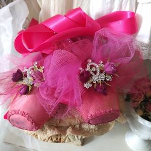 Boudoir Roses Princess Pointe Shoes Women&#39;s Leather Ballet Dancing Shabby Chic Pink Pink Rhinestone Crown Ballet Boudoir Rhinestone Tulle