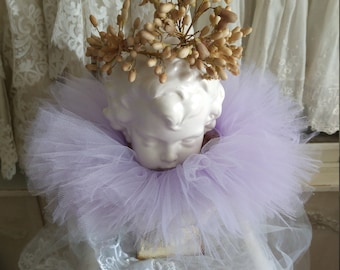 Pastel lila paars violet ruche tule kraag brocante stijl Victoriaanse Edwardiaanse kraag tule plooi shabby Pierrot ballet