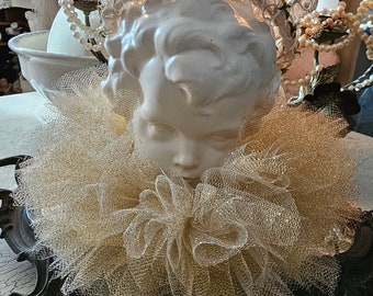 Délicat col en tulle pailleté col en tulle à volants style brocante col victorien édouardien volant en tulle Pierrot ballet or / vieil or