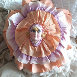 Decorative old boudoir doll head pillow cushion hell ruffle pillow from France doll sofa doll