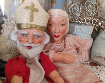 Beautiful antique hand puppets for a theater Punch and Judy vintage old shabby chic brocante french style puppet toy hand puppets