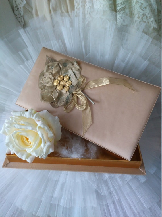 RARE: vintage boudoir shabby box silk fabric box … - image 1