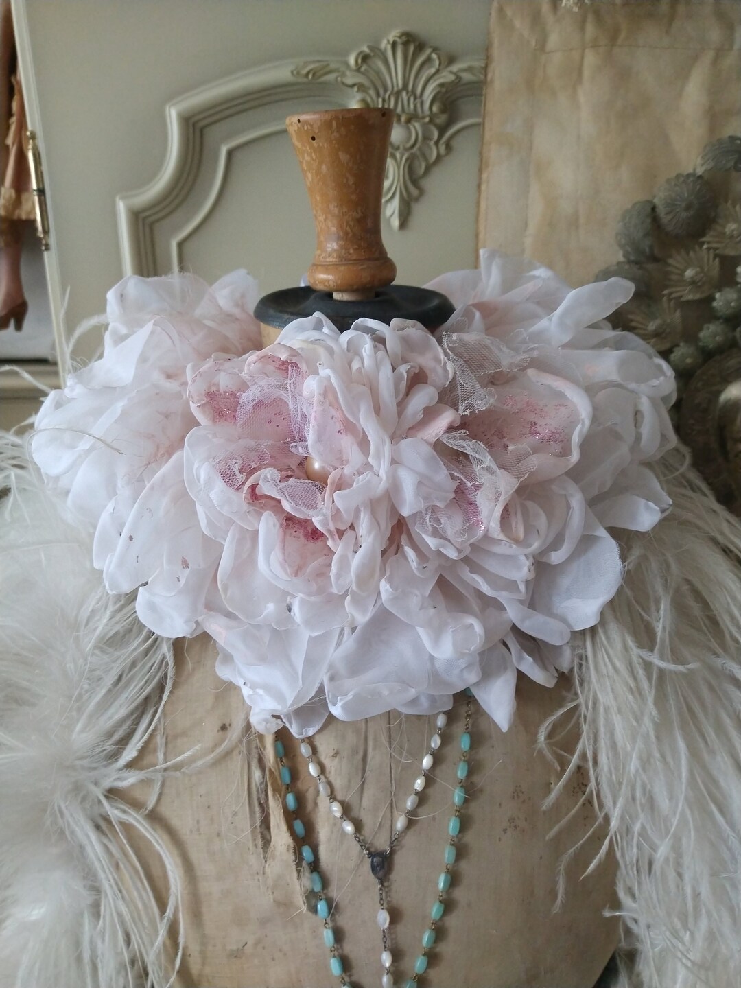 Woman In Ruffled Roses Boudoir Ruffled Roses Peonies Pink Cream White French Brocante Style ...