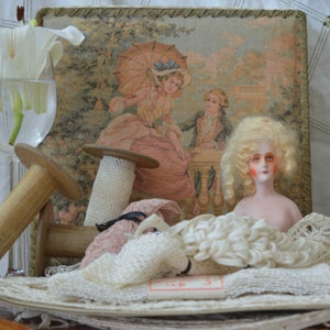 Magical old fabric box Aubusson fabric box French tapestry handmade tapestry France lovers in the park living shabby chic