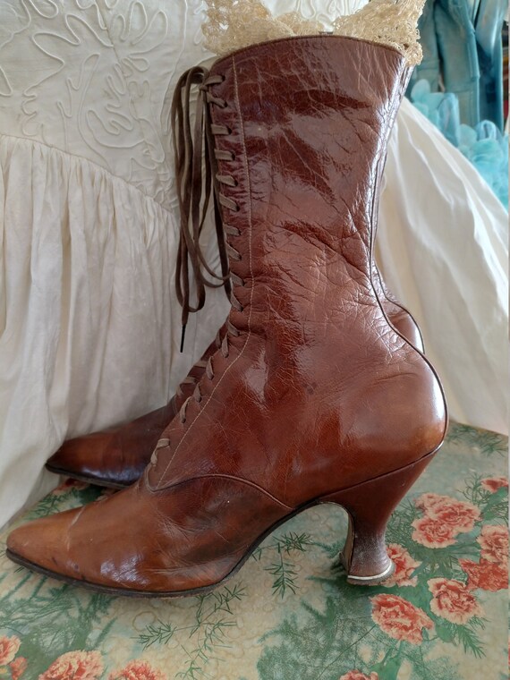 Antique noble Victorian women's boots lace-up boo… - image 5