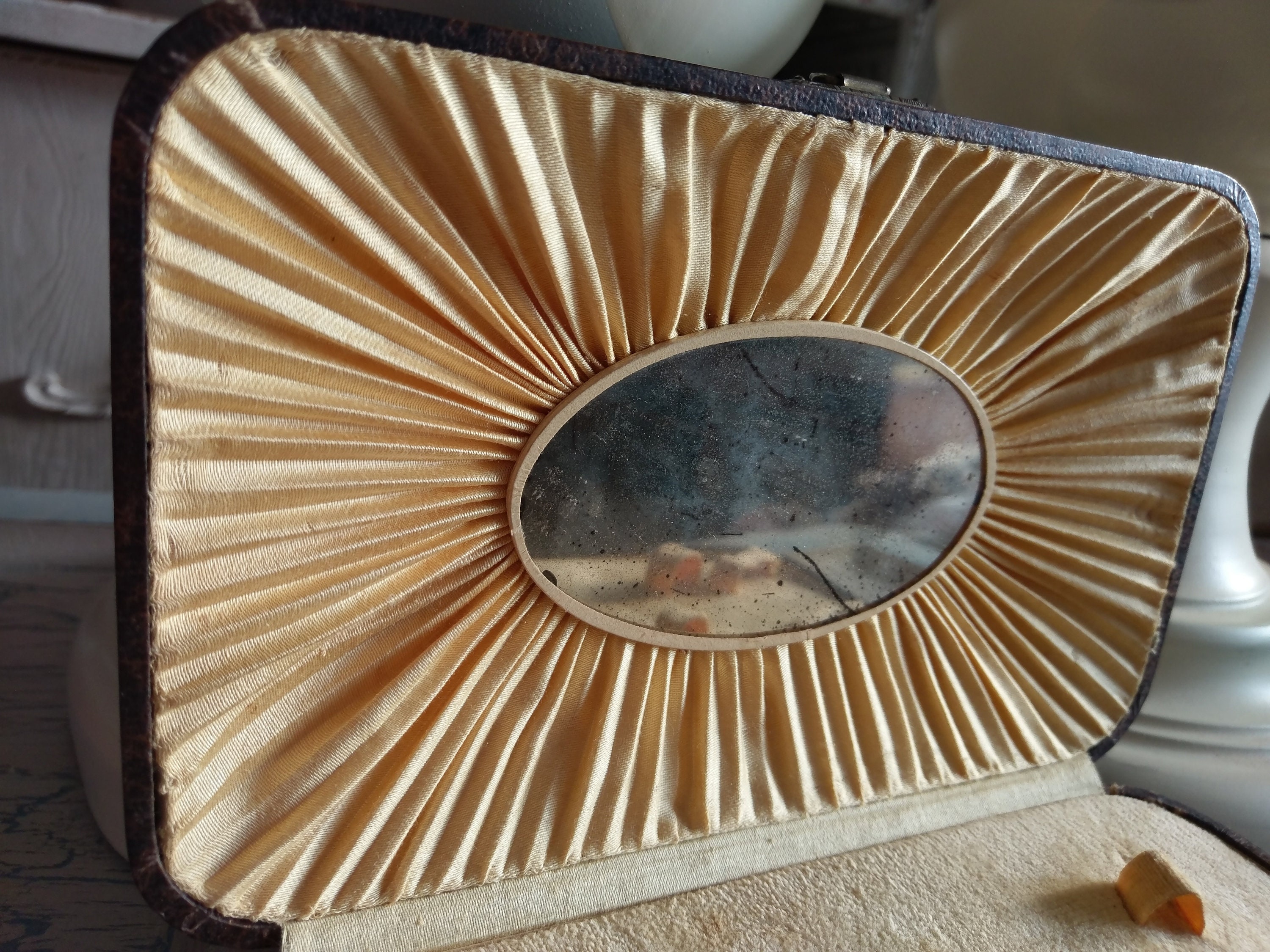 RAR: Large Antique Velvet Box, Fabric Box, Metal Fitting