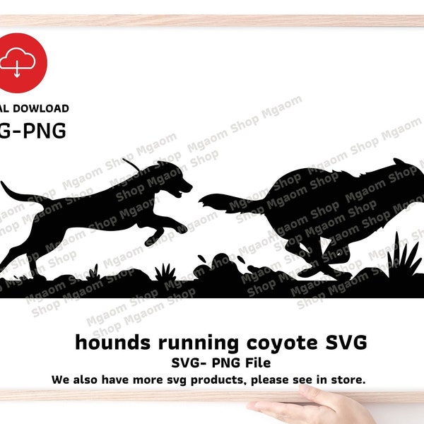 hounds running Coyote SVG , Hound Chasing Coyote Svg Png file, svg for hunter.