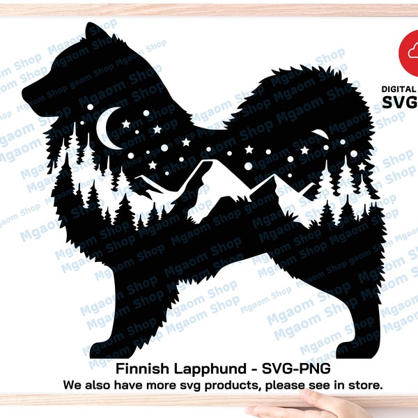 Lapphund Svg, Finnish Lapphund Svg, Lapphund nature scene svg, Dog svg, love Lapphund svg,Dog mountain svg, Svg for family