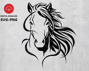 Graceful Horse Head Drawing: SVG, PNG File (Digital Download)