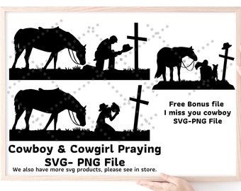 Cowboy Cowgirl Praying Horses SVG PNG: Western Digital Files