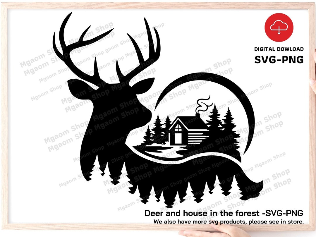 Deer and Cabin in Forest SVG PNG: Nature Scene (digital Download) - Etsy