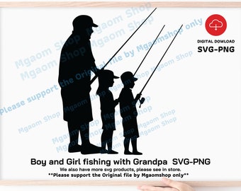 Opa Angelbuddy SVG: Jungen und Mädchen Angeln Design (Digitaler Download)