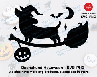 Dachshund Witch Halloween SVG PNG : Funny Dog Halloween Design (Digital Download)