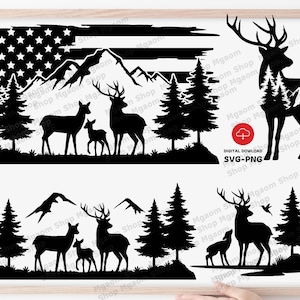 Deer SVG Bundle: Forest Deer family Mountains (Digital Download)