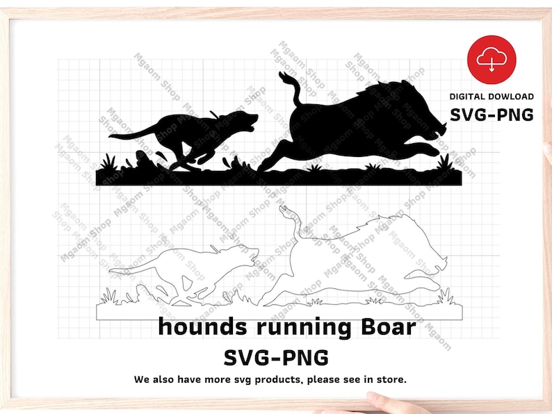 hounds running boar SVG , Hound wild boar hunting Svg Png file, svg for hunter. image 2