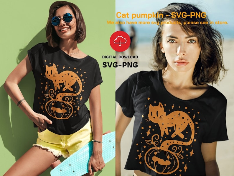May include: A black t-shirt featuring a gold cat perched atop a pumpkin. The cat's tail curls around the pumpkin, and the design is embellished with gold stars.