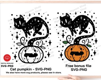 Chat citrouille Halloween SVG : design d'Halloween drôle de chat noir (téléchargement numérique)