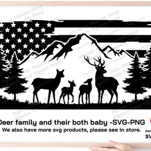 Deer Family Flag SVG: Forest Mountain Scene (Digital Download)