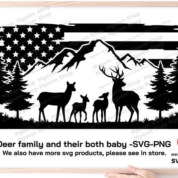 Deer family flag SVG,Deer family and their both baby SVG, Deer Forest Svg, Mountains Svg,Gift for family svg,Special work for two baby fawn