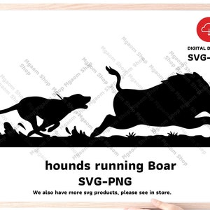 hounds running boar SVG , Hound wild boar hunting Svg Png file, svg for hunter. image 1