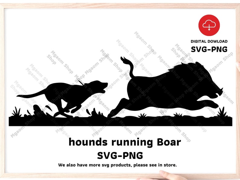 hounds running boar SVG , Hound wild boar hunting Svg Png file, svg for hunter. image 1